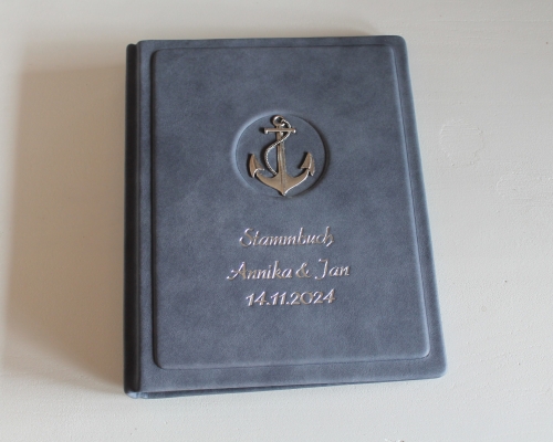 Preview: Stammbuch "Anker" aus hellblauem Nappaleder, DIN A5